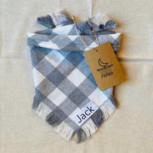 Dog Bandana • Gray Plaid Dog Bandana  • Personalized Dog bandana • Flannel Dog Bandana • Plaid Frayed Dog bandana • Snap dog bandana