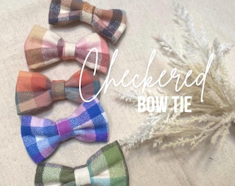 Plaid bow tie for dog • Checkered Plaid pet bow tie • Flannel Dog bow tie  • Green dog bow tie • Pink pet bow tie • Cat bow tie • Purple bow