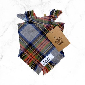 Gray Plaid Dog Bandana: Flannel Fringe, Snap Closure