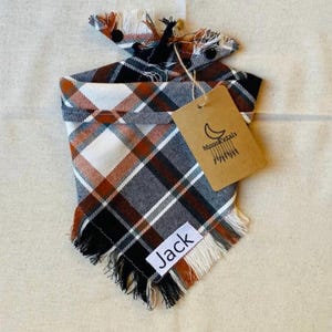 Frayed Plaid Flannel Dog Bandana - Personalized Snap-On