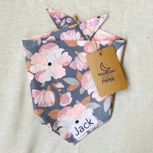 Magnolia Floral Dog Bandana: Personalized Pet Neckwear with Snap Closure