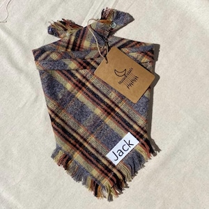 Personalized Flannel Dog Bandana: Brown Plaid with Snaps