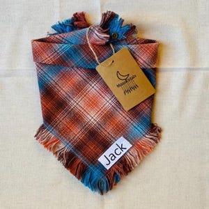Frayed Flannel Plaid Dog Bandana: Snap Closure Pet Scarf