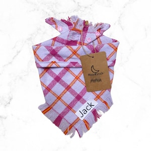 Dog Bandana • Pink Flannel Dog Bandana • Plaid Dog Bandana • Valentines Dog Neckwear • Winter Dog Scarf • Personalized  Dog Bandana
