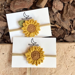 Crochet Sunflower Headband: Baby Flower Crown, Boho Hair Clip
