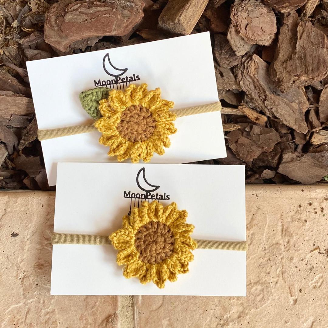 Sonnenblumen-Haarbänder – 2 Stück Set, Gelb & Weiß, Mit 11 Blüten Pro Band