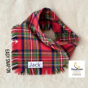 Dog Bandana • Christmas Plaid Dog Bandana  • Frayed Flannel dog bandana • Personalized  Dog Bandana • Red Flannel dog bandana Fringed