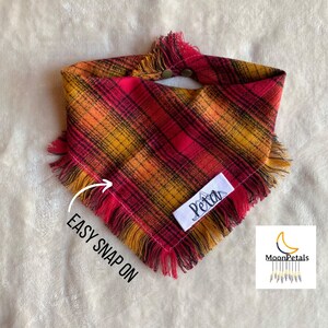 Dog Bandana Personalized Dog Bandana Red plaid Dog Bandana Frayed Plaid Dog Neckwear Custom Pet Bandana Holiday Dog Bandana Snap Dog Bandana