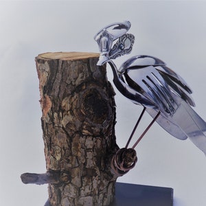 Recycled silverware bird sculpture