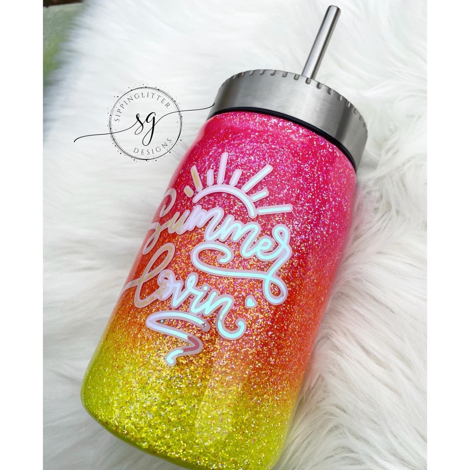 Summer Tumbler neon glitter tumbler summer glitter tumbler Etsy