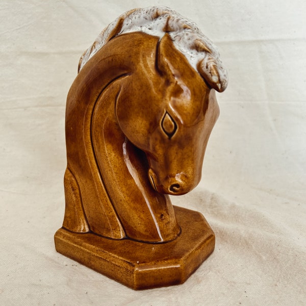 Horse Head Book End Vintage Ceramic Signed By Maker Equestrian Pottery Figure Bookshelf Office Decor Kids Room Library