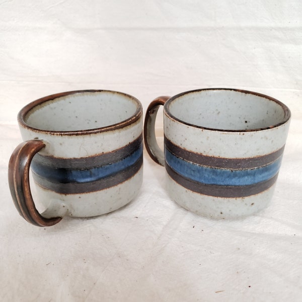 Otagiri **Imperfect** Horizon Small Mug Brown Rim Blue Brown Speckled Vintage 1970's Stoneware Flat Cup MCM 4275 in *This sale is for 1 Cup