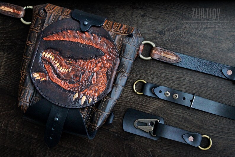 Motorcycle Purse Leather Thigh Pouch Shoulder Bag Handbag with \u0421rocodile Embossing Unisex