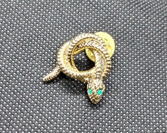 Vintage Goldtone Green Eyed Serpent Pin