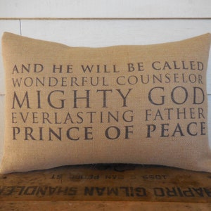 Isaiah 9:6 Burlap Pillow, Rustic Christmas, Prince of Peace Pillow,  Modern Farmhouse