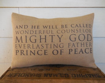 Isaiah 9:6 Burlap Pillow, Rustic Christmas, Prince of Peace Pillow,  Modern Farmhouse