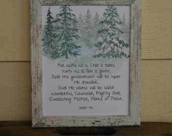 Isaiah 9:6 framed Art, 8 x 10 inch Bible Verse Prints, Christmas Wall Art, Jesus Christmas, Scripture Framed Quote, Farmhouse Christmas Art