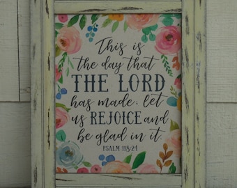 Psalm 118:24 Framed Print, Bible Verse Wall Art, Rejoice and be glad Canvas Print, Scripture Print