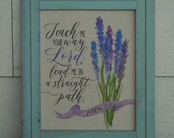 Psalm 27 Framed Wall Art, Framed Bible Verse, Lavender Canvas Print, Framed Scripture Print