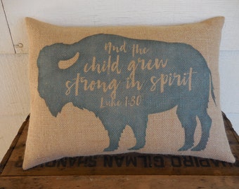 Luke 1:80 Burlap Pillow, Nursery Decor, Bible Verse Pillow, Modern Farmhouse