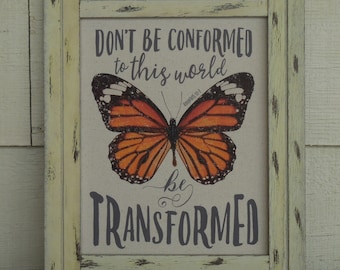 Romans 12:2 Framed Print, Bible Verse Wall Art, Be Transformed Butterfly Art,  Scripture Print