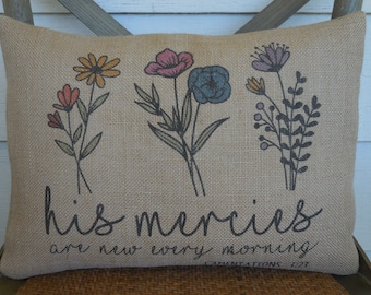 Lam 3:23 Pillow, Wildflower Pillow, Bible Verse Pillow, Modern Farmhouse