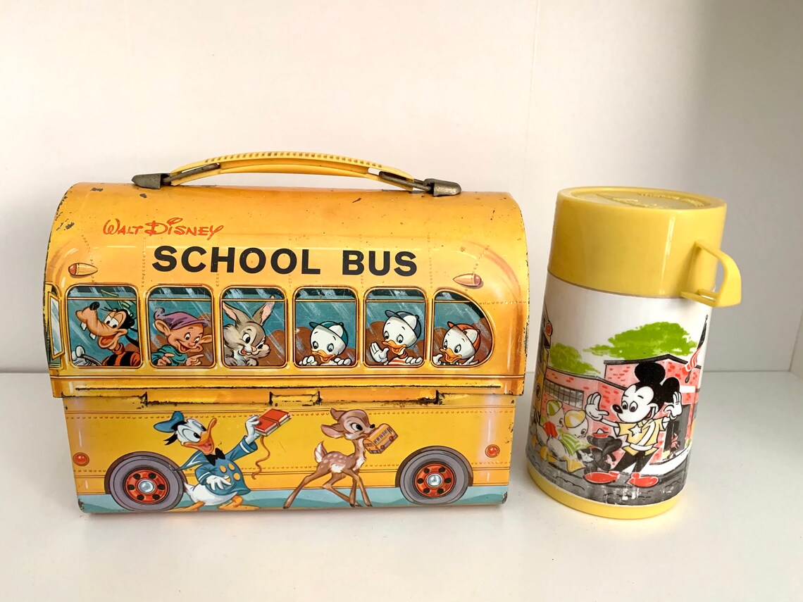1961 Vintage Walt Disney School Bus Lunch Box With Thermos And Etsy