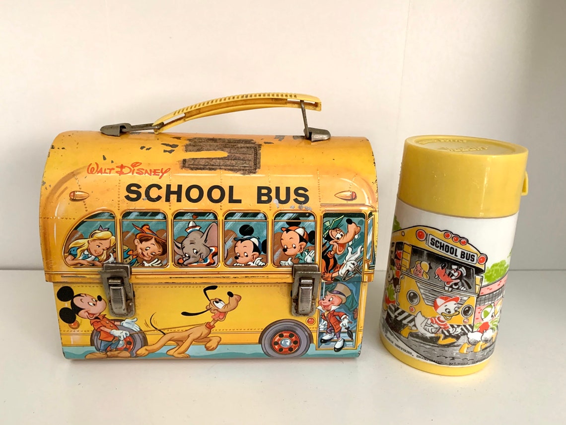 1961 Vintage Walt Disney School Bus Lunch Box With Thermos And Etsy