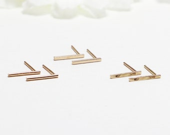 Minimalist Gold Bar Stud Earrings, 10mm , Thin Vertical Bar Stud Earrings, Dainty Line Earrings, 14K Gold Filled Jewelry Gift | Accent Studs