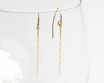 Dainty Minimalist Marquise Earrings, Gold Textured Hoops Earrings, Delicate Drop Earrings, 14K Gold Filled Dangles, Gift | Evermore Earrings
