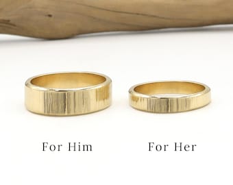 Couple Ring Set, Beveled Edge, Gold Couple Rings, His Her Promise Ring For Couple, Matching Wedding Band, Wedding Ring Set, Couple Gift |