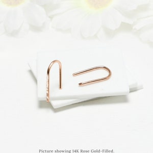 Minimalist Rose Gold Hammered U Earrings, Dainty Horseshoe Earrings, Open Hoop Earring, U Arc Threader, 14K Rose Gold Gifts | Chica Hoops
