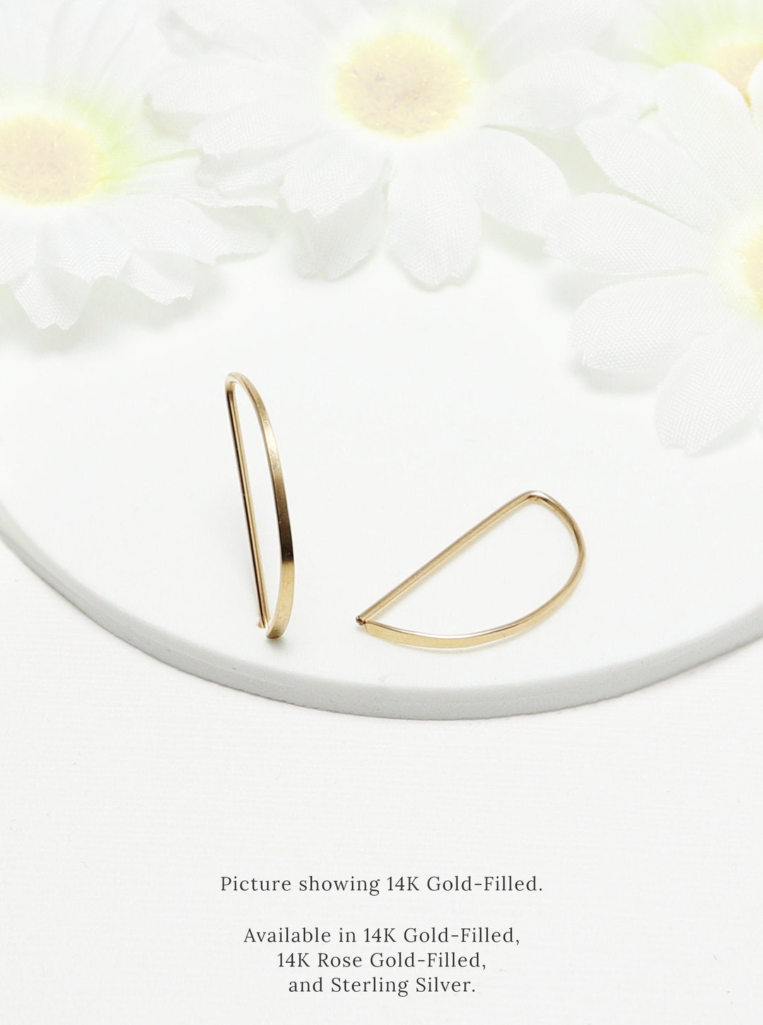 Half Circle Hoop Earrings, Minimalist Earrings, 14K Rose & Gold Filled
