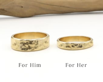 Couple Ring Set, Gold Couple Rings, Beveled Edge, His Her Promise Ring For Couple, Matching Wedding Band, Wedding Ring Set, Couple Gift |