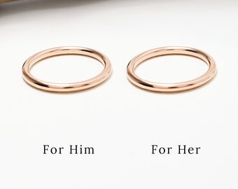 Matching Couple Ring, Rose Gold Ring Set, 2mm, Couple Ring, Promise Rings, Dainty Wedding Band Ring, His & Her Rings, 14K | Eternal Rings