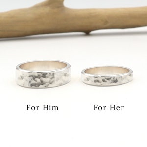 Couple Ring Set, Sterling Silver Couple Rings, Beveled Edge, His Her Promise Ring For Couple, Matching Wedding Band, Wedding Ring Set Gift