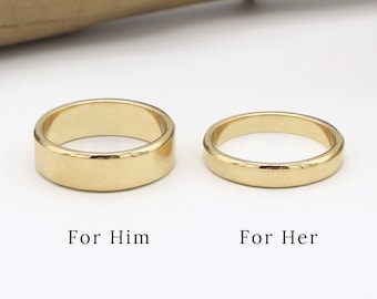 Couple Ring Set, Couple Rings Gold, Beveled Edge, His Her Promise Ring For Couple, Matching Wedding Band, Wedding Ring Set, Couple Gift