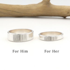 Couple Ring Set, Sterling Silver Couple Rings, Beveled Edge, His Her Promise Ring For Couple, Matching Wedding Band, Wedding Ring Set Gift