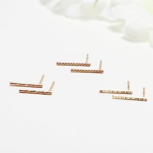 Vertical Gold Bar Earrings, 10mm , Minimalist Earrings, Thin Bar Stud Earrings, Simple Dainty Line Earrings, Staple Studs | Accent Studs