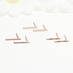 Minimalist Bar Earrings, 10mm , Thin Bar Stud Earrings, Dainty Vertical Line Earrings, 14K Rose Gold Filled Post Studs | Accent Studs