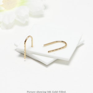 Minimalist Earrings, Gold U Arc Earrings, Textured, Open Hoops Earring, Small U Arc Threader, Hygge Earrings, 14K Gold Filled | Chica Hoops