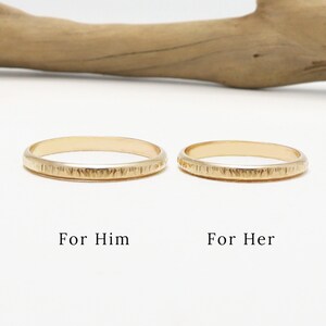 Matching Gold Ring Set For Couple, 2.5mm Lines Hammered Half Round, Promise Engagement Rings, His & Her Dainty Wedding Band | Eternal Rings