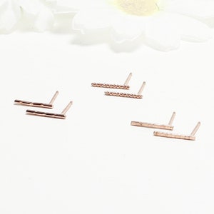 Tiny Bar Stud Earrings, 10mm , Minimalist Earrings, Thin 14K Rose Gold Filled Post Bar Stud Earrings, Dainty Staple Studs | Accent Studs