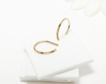 Horseshoe Earrings, Small Gold Hoop Earrings, Minimalist Gold Hammered Open Hoop Earrings, Simple Small 14K Arc Earrings | 7thHeaven Hoops