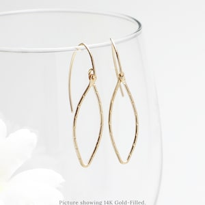 Dainty Minimalist Marquise Earrings, Gold Textured Hoops Earrings, Delicate Drop Earrings, 14K Gold Filled Dangles, Gift | Evermore Earrings