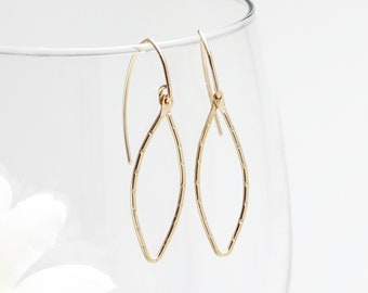 Dainty Minimalist Marquise Earrings, Gold Textured Hoops Earrings, Delicate Drop Earrings, 14K Gold Filled Dangles, Gift | Evermore Earrings