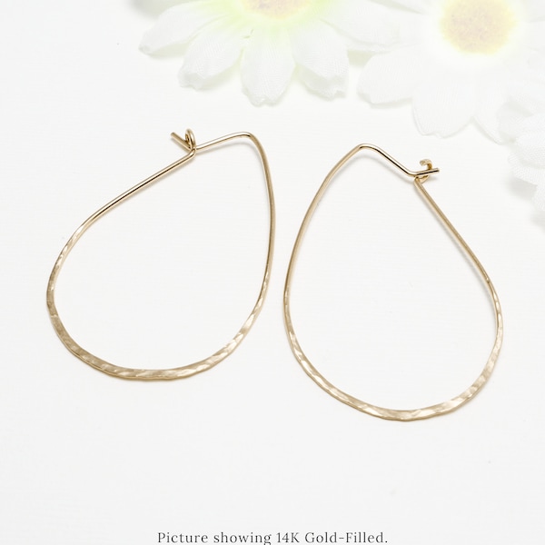 Large Hammered Hoop Earrings, Gold Oval Hoop, Minimalist Earrings, Thin Hoop Earrings, 14K Rose Gold Filled Teardrop Hoops | Evermore Hoops