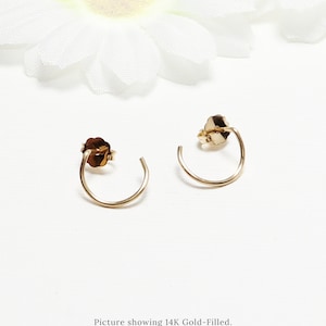 Open Hoop Gold Stud Earrings, Small Half Hoops, Tiny Huggie Earrings, Dainty Minimalist Earrings, Silver Open Circle Studs | Reverie Studs