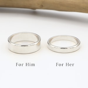 Couple Ring Set, Beveled Edge, Sterling Silver Couple Rings, His Her Promise Ring For Couple, Matching Wedding Band, Wedding Ring Set Gift