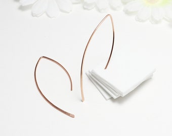 Minimalist Earrings, Rose Gold Arc Threader, Open Hoop Earrings, Dainty Delicate Hoop Earrings, 14K Teardrop Hoops | Harmony Earrings